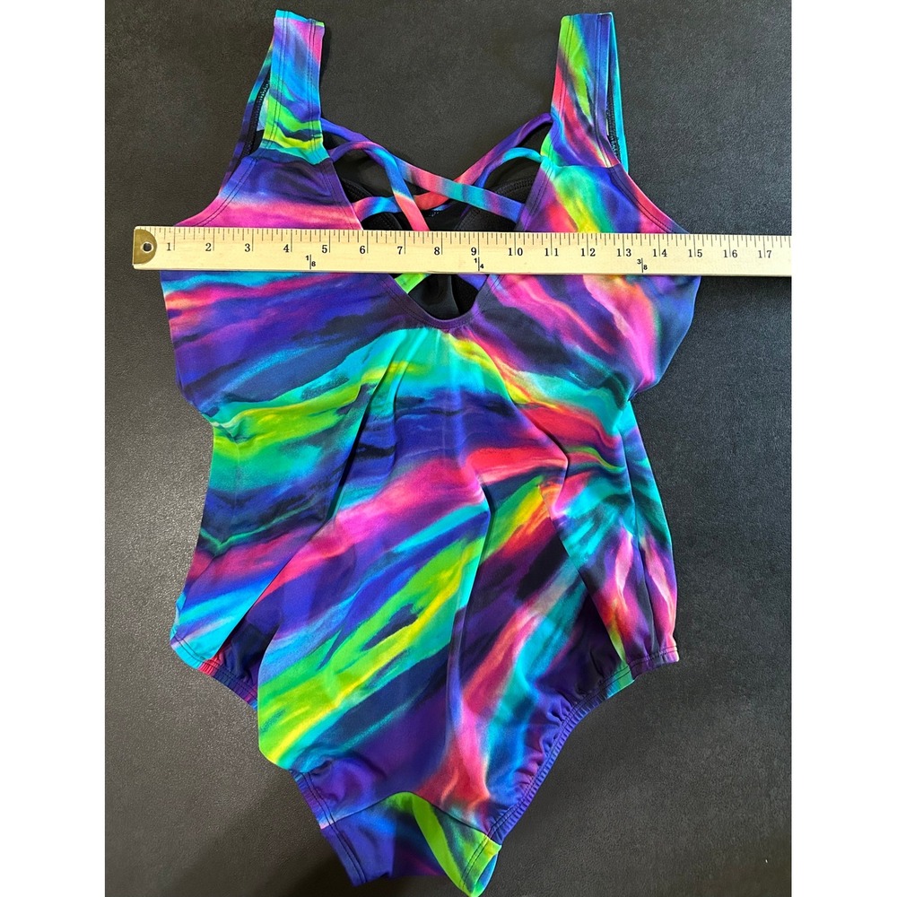 Longitude One Piece Swimsuit Sz 14 Multicolor Abstract Triple X Back Long Torso - Picture 5 of 11